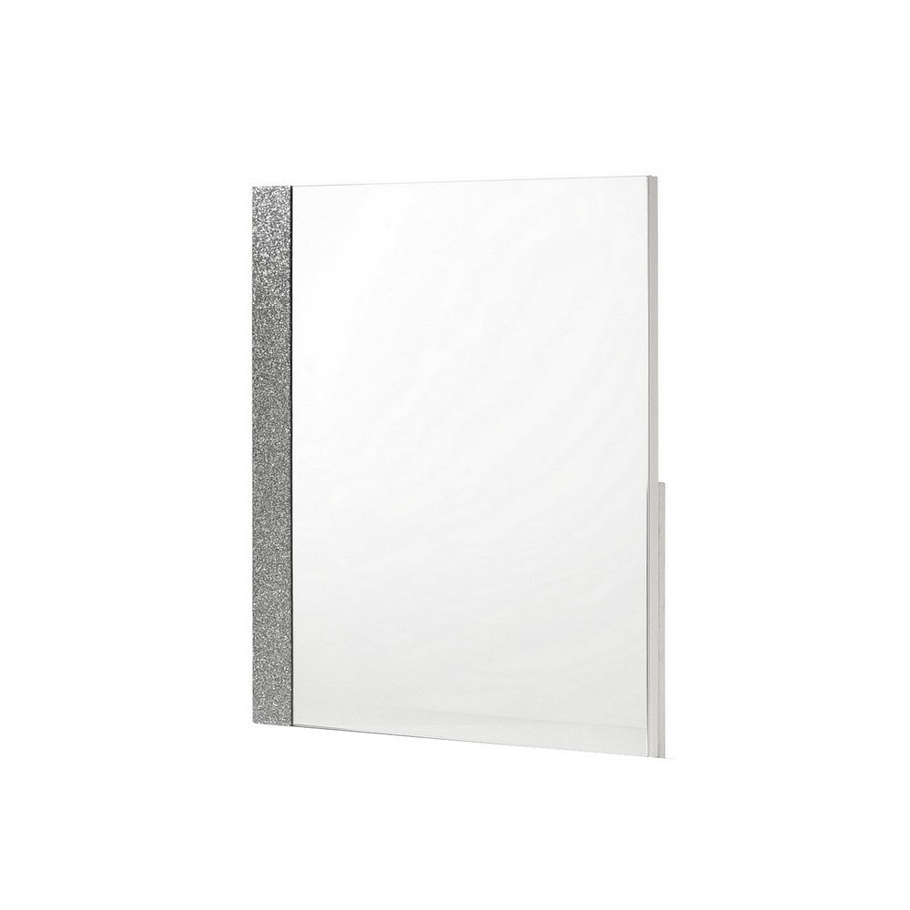 Ara 33 x 39 Dresser Mirror, Crystal Accents, White Glossy Laminate Finish - BM316132