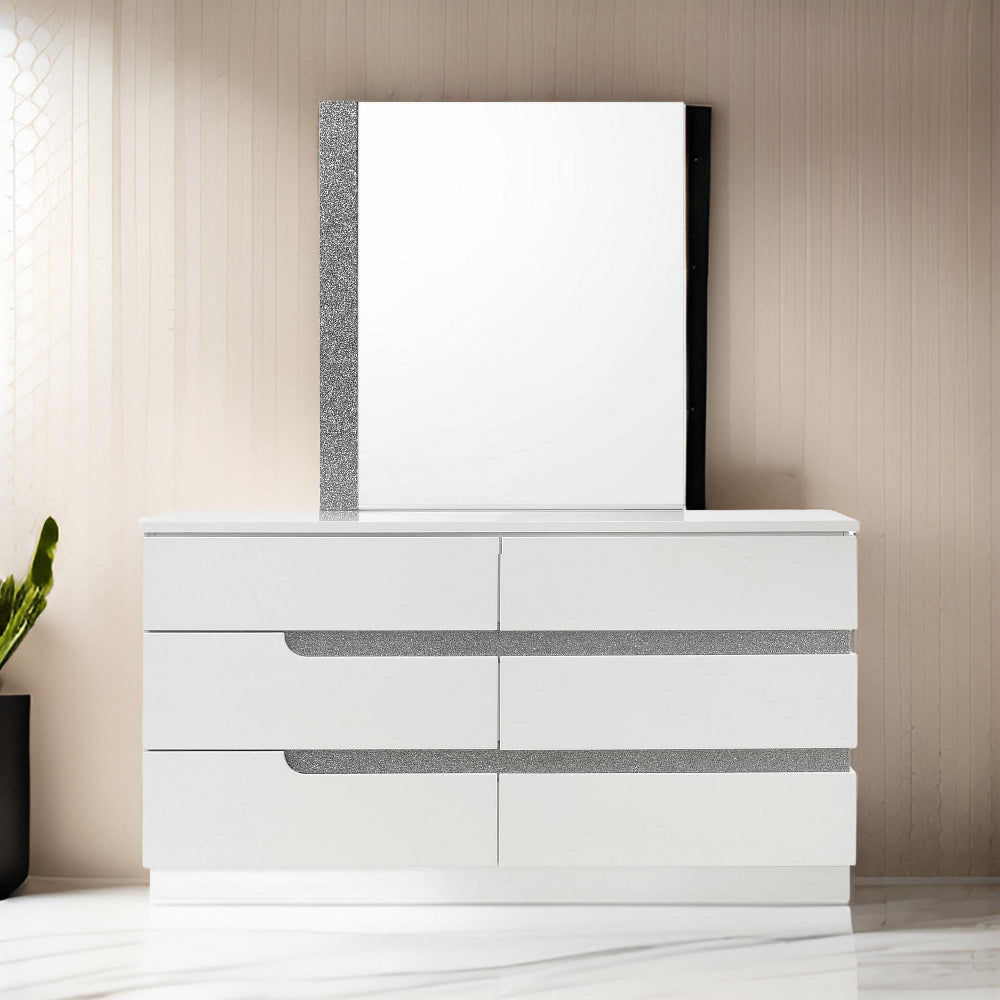 Ara 33 x 39 Dresser Mirror, Crystal Accents, White Glossy Laminate Finish - BM316132