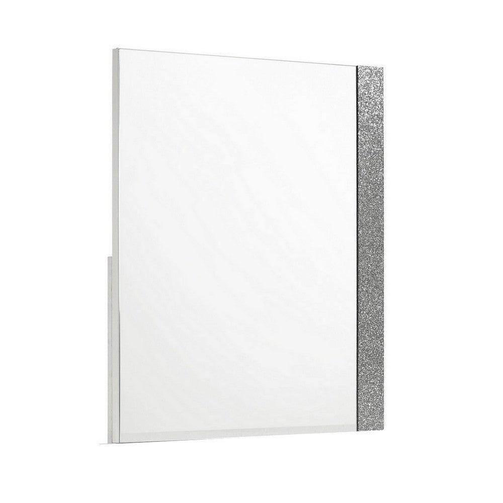 Ara 33 x 39 Dresser Mirror, Crystal Accents, White Glossy Laminate Finish - BM316132