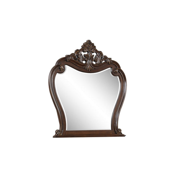 Cali 50 x 50 Dresser Mirror, Curved Body, Carved Crown Top, Cherry Brown - BM316136