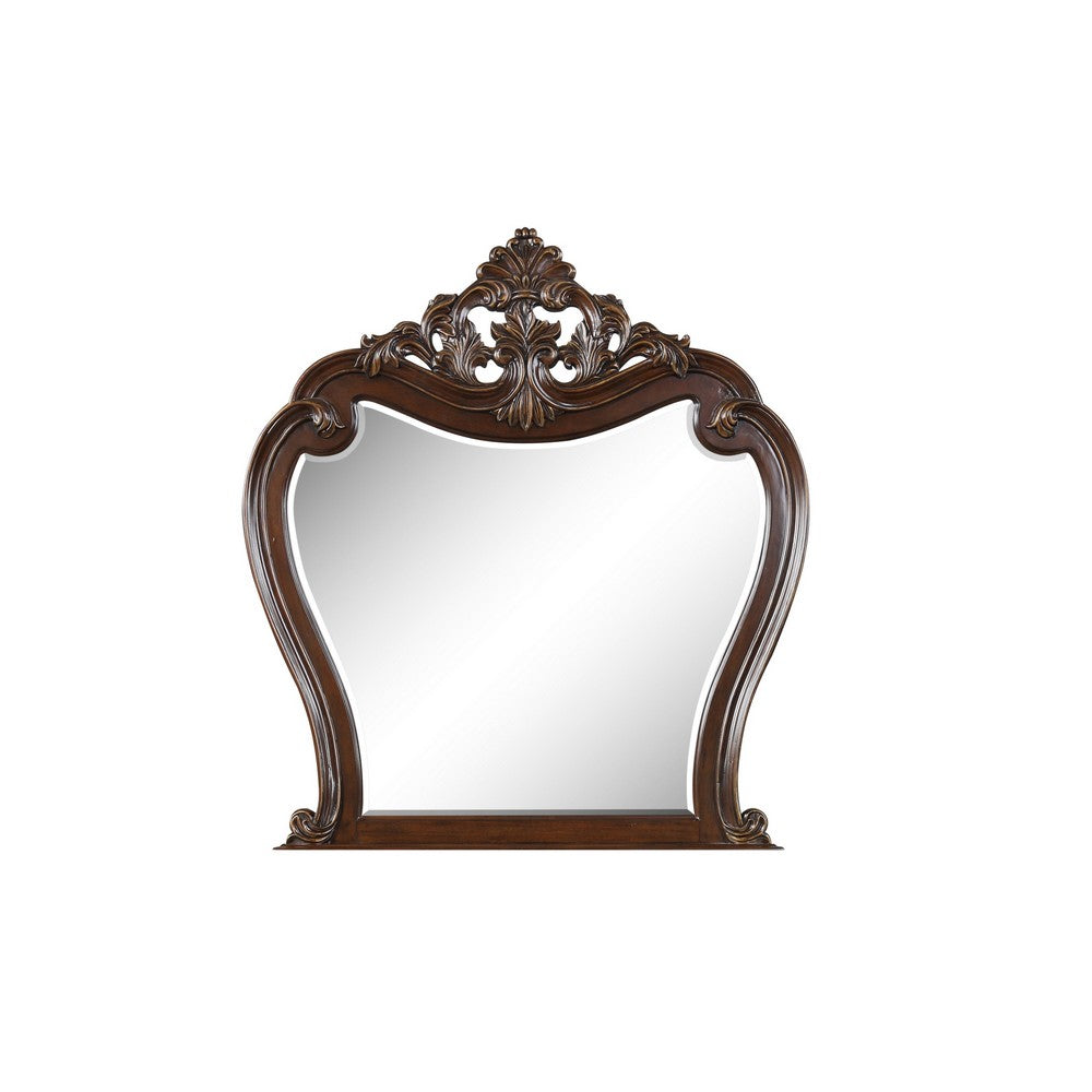 Cali 50 x 50 Dresser Mirror, Curved Body, Carved Crown Top, Cherry Brown - BM316136