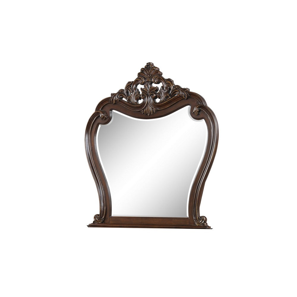 Cali 50 x 50 Dresser Mirror, Curved Body, Carved Crown Top, Cherry Brown - BM316136