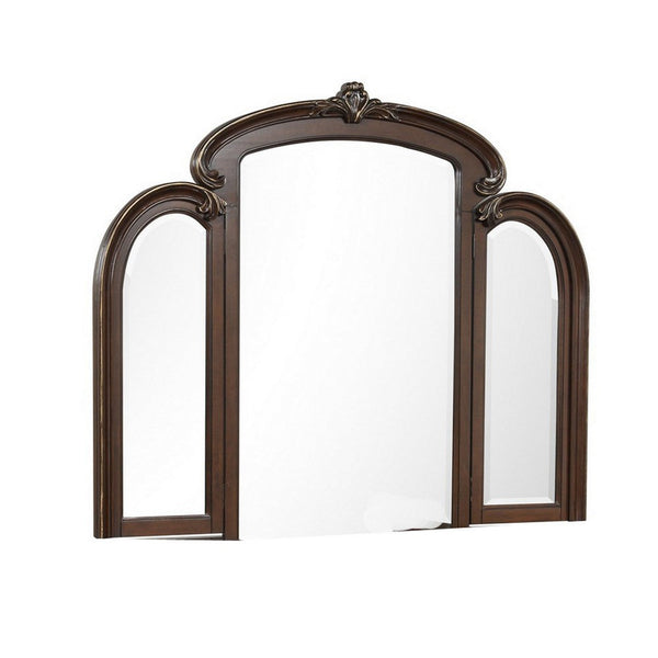 Cali 31 x 66 Vanity Mirror, Curved Top, Carved Design, Cherry Brown Finish - BM316139