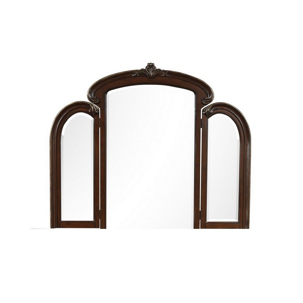 Cali 31 x 66 Vanity Mirror, Curved Top, Carved Design, Cherry Brown Finish - BM316139