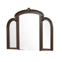 Cali 31 x 66 Vanity Mirror, Curved Top, Carved Design, Cherry Brown Finish - BM316139