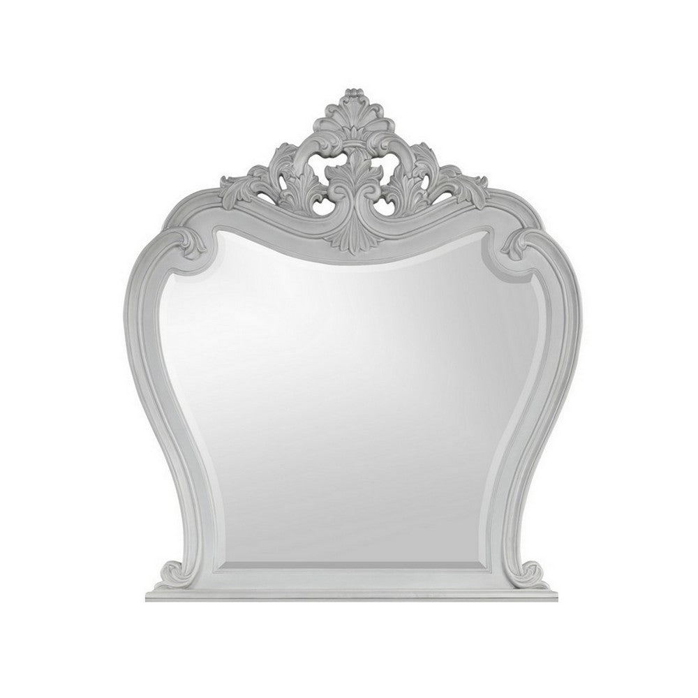 Api 45 x 50 Dresser Mirror, Beveled, Carved Crown Top, Mist Gray Finish - BM316143