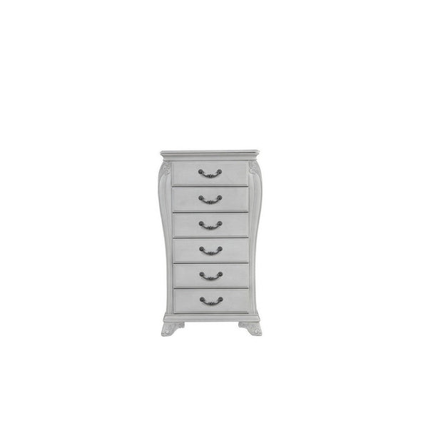 Api 48 Inch Jewelry Chest, 6 Drawers, Drop Handles, Carved, Mist Gray - BM316145