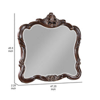 Leon 46 x 47 Dresser Mirror, Beveled, Carved Details, Dark Walnut Finish - BM316146