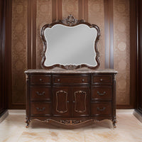 Leon 46 x 47 Dresser Mirror, Beveled, Carved Details, Dark Walnut Finish - BM316146