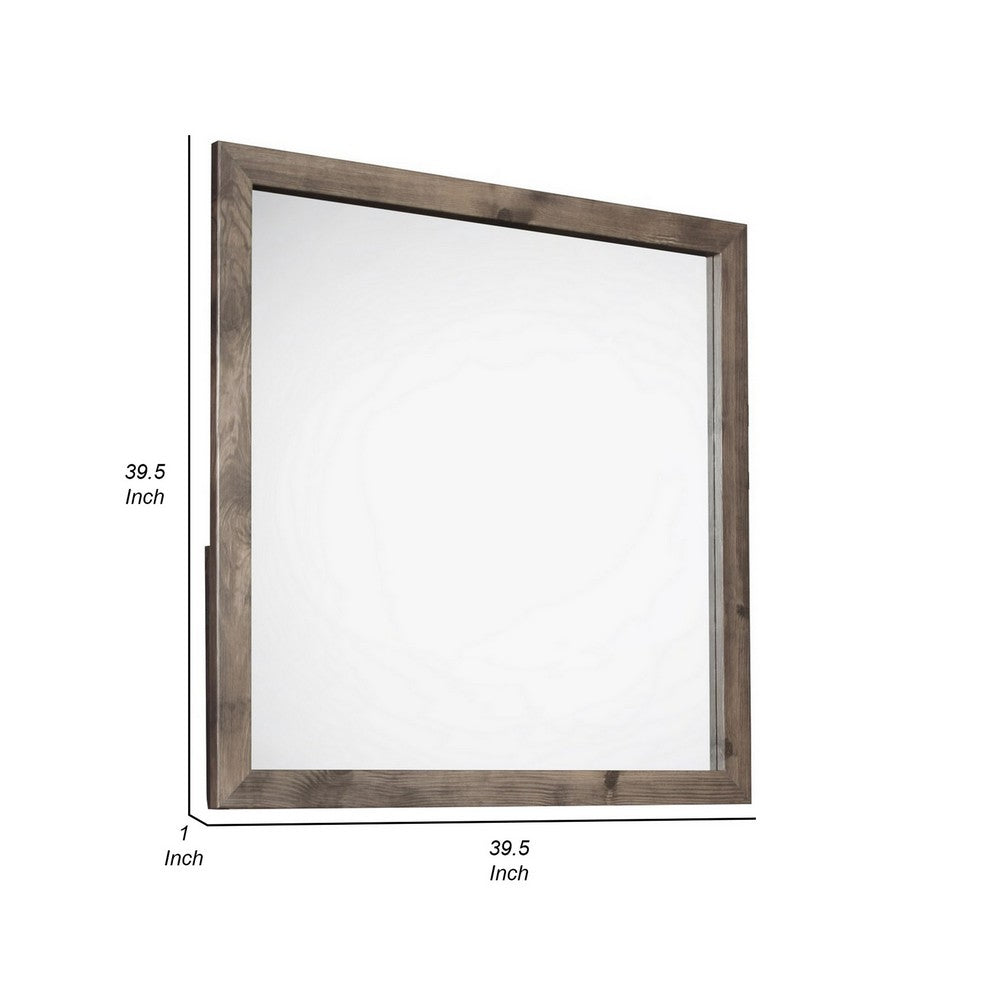 Ent 40 x 40 Dresser Mirror, Tempered Glass, Rectangular Frame, Greige - BM316150