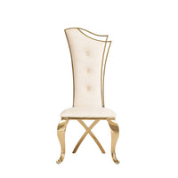 22 Inch Dining Chair Set of 2, Classical Beige Tufted Velvet, Gold Steel - BM316151