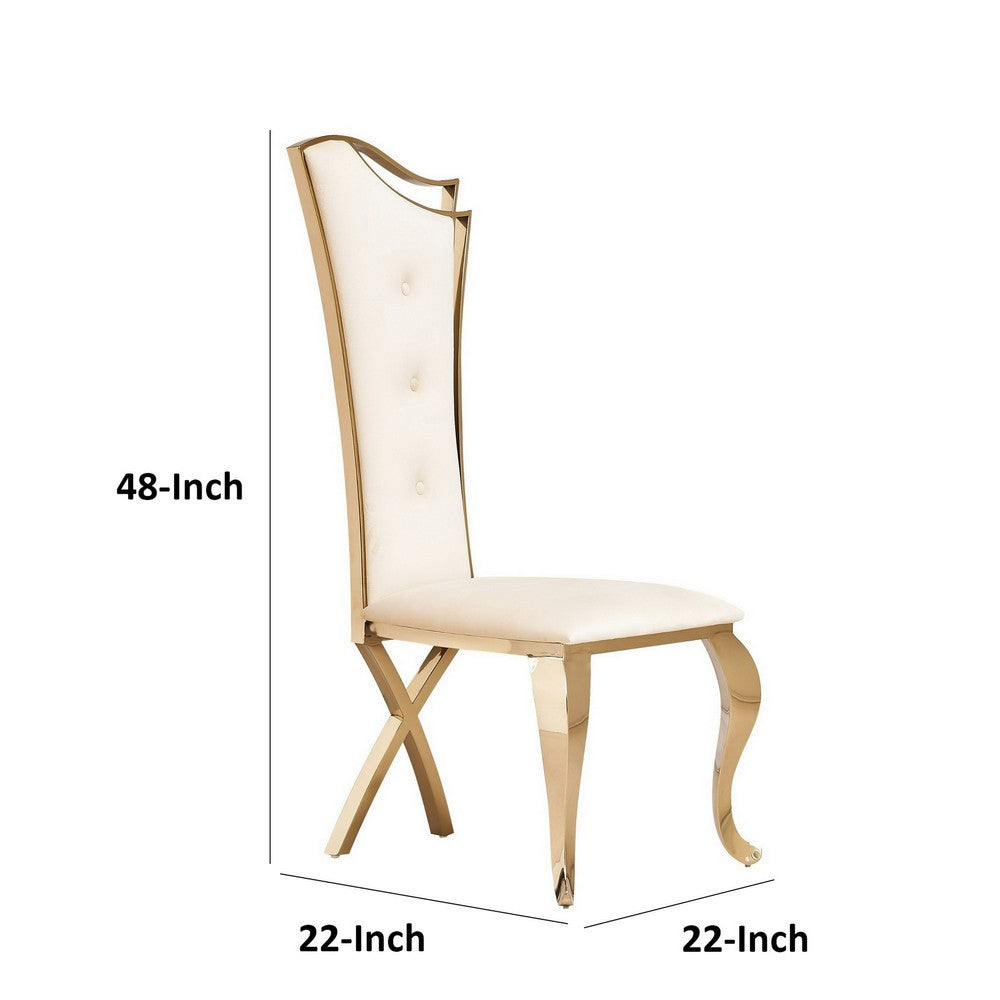 22 Inch Dining Chair Set of 2, Classical Beige Tufted Velvet, Gold Steel - BM316151