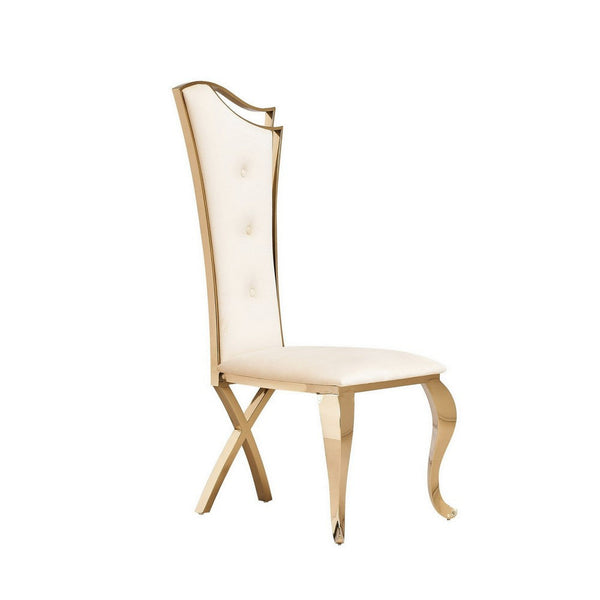 22 Inch Dining Chair Set of 2, Classical Beige Tufted Velvet, Gold Steel - BM316151