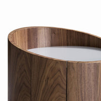 21 Inch Nightstand, Round Wood Body, Gray Tempered Glass, Walnut Brown - BM316153