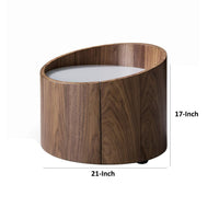 21 Inch Nightstand, Round Wood Body, Gray Tempered Glass, Walnut Brown - BM316153