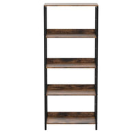 57 Inch Bookshelf, 4 Open Shelves, Black Steel Frame, Brown Wood Finish - BM316211