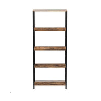 57 Inch Bookshelf, 4 Open Shelves, Black Steel Frame, Brown Wood Finish - BM316211