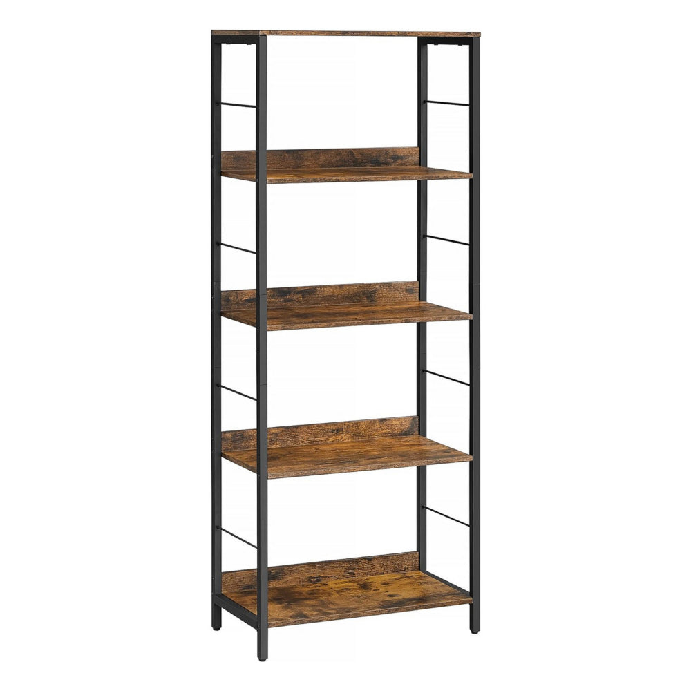 57 Inch Bookshelf, 4 Open Shelves, Black Steel Frame, Brown Wood Finish - BM316211