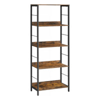 57 Inch Bookshelf, 4 Open Shelves, Black Steel Frame, Brown Wood Finish - BM316211