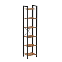 Nyx 74 Inch Bookshelf, 6 Tier Storage Shelves, Black Steel, Brown Wood - BM316212