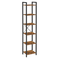 Nyx 74 Inch Bookshelf, 6 Tier Storage Shelves, Black Steel, Brown Wood - BM316212