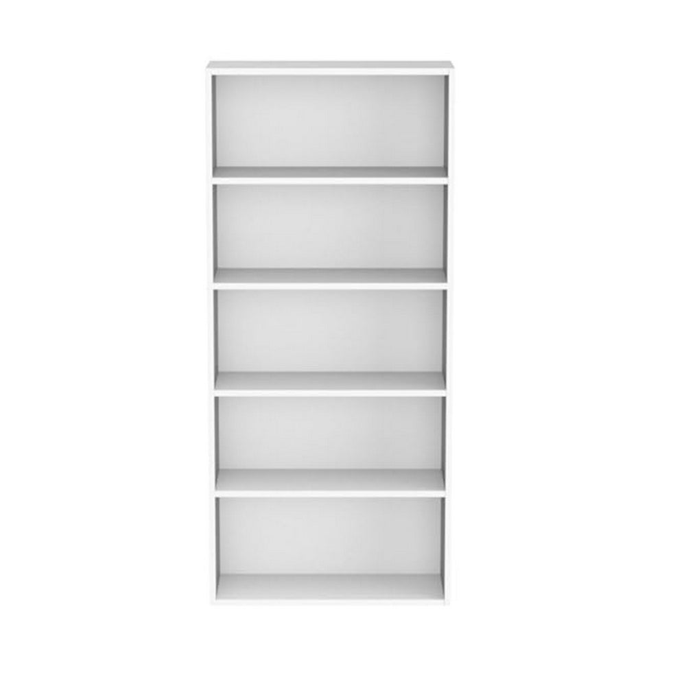 Myx 57 Inch Modern Bookcase, 5 Tier Storage Shelves, White Wood Finish - BM316215