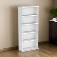 Myx 57 Inch Modern Bookcase, 5 Tier Storage Shelves, White Wood Finish - BM316215