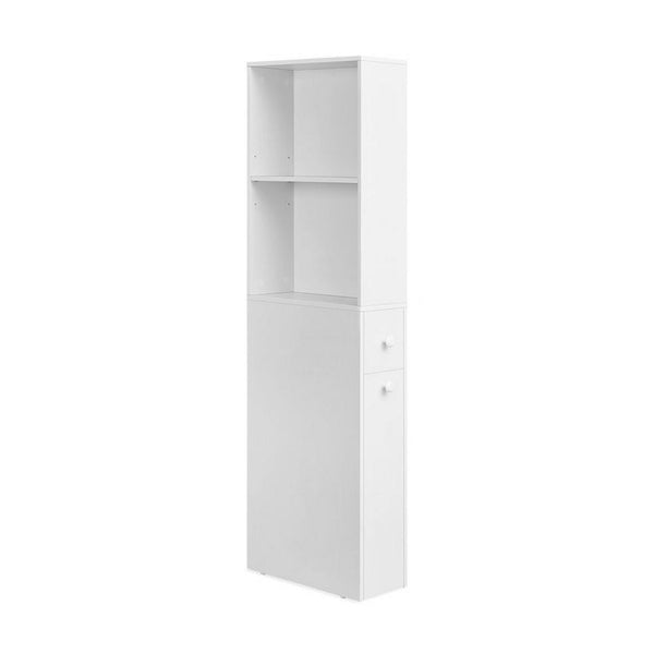 53 Inch Slim Bathroom Linen Cabinet, Open Shelves, Storage Drawers, White - BM316217