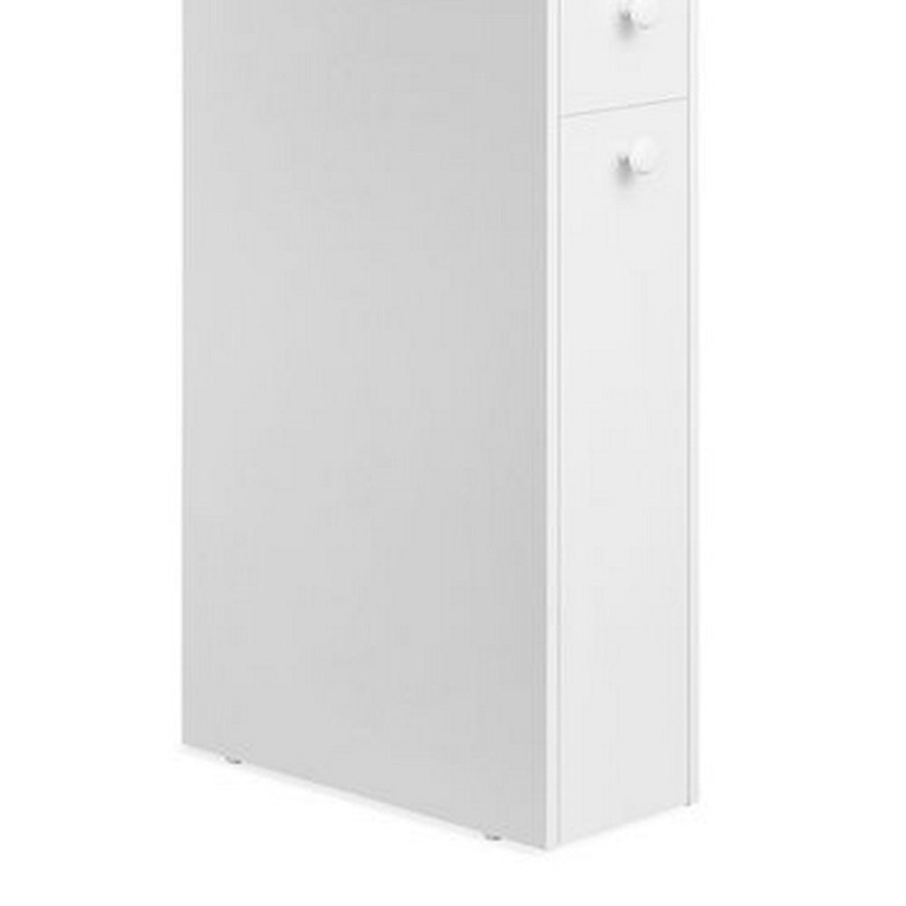 53 Inch Slim Bathroom Linen Cabinet, Open Shelves, Storage Drawers, White - BM316217