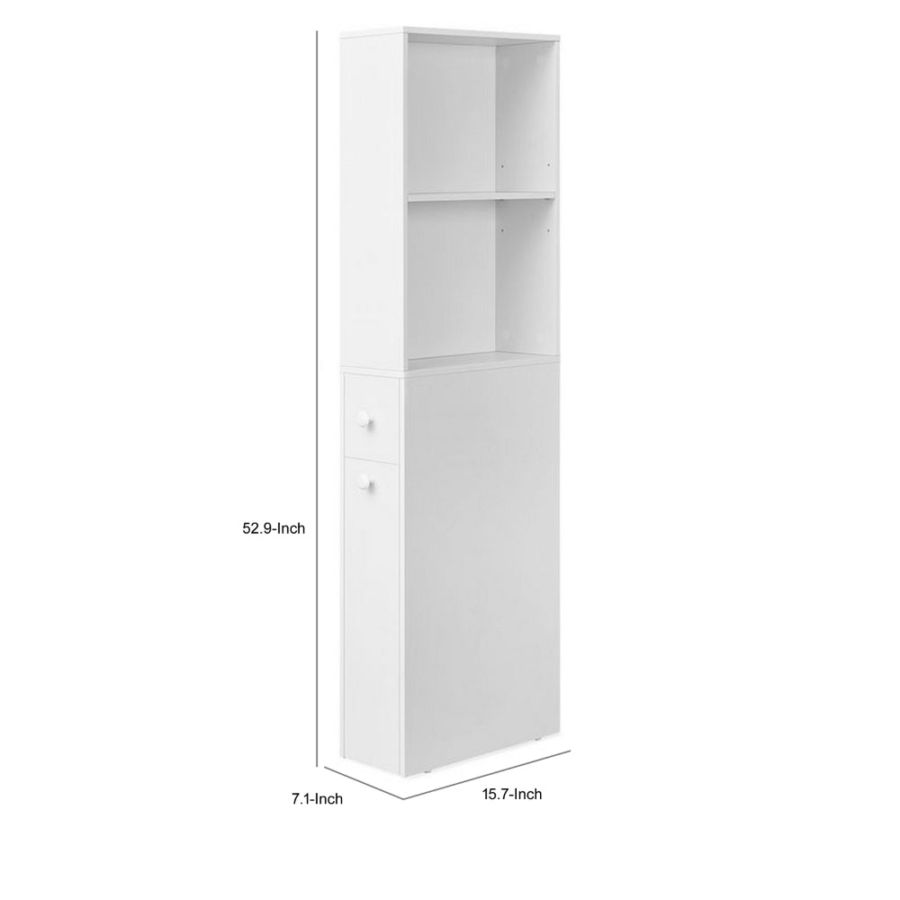 53 Inch Slim Bathroom Linen Cabinet, Open Shelves, Storage Drawers, White - BM316217