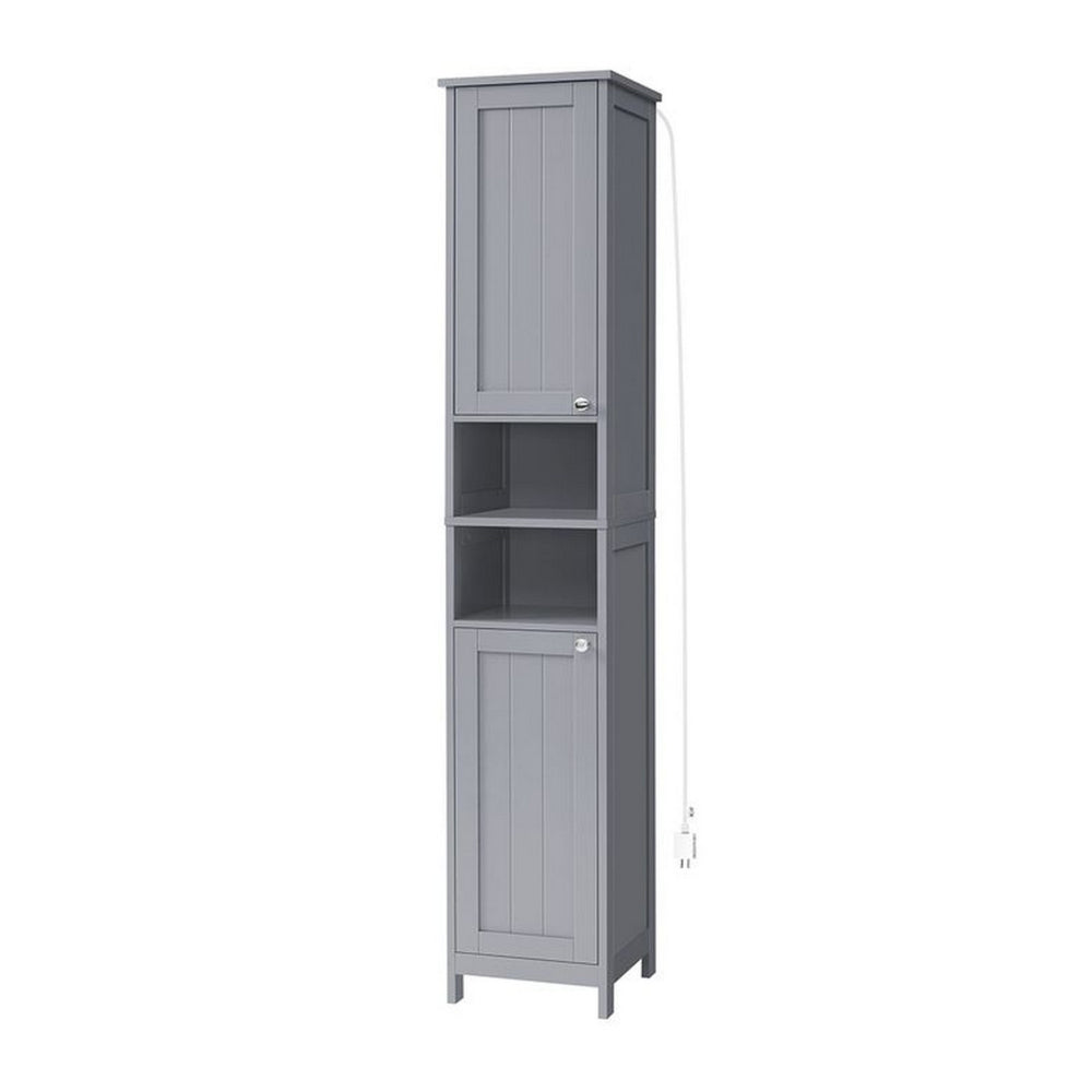 67 Inch Bathroom Linen Cabinet, Open Shelves, Storage Door Racks, White - BM316218