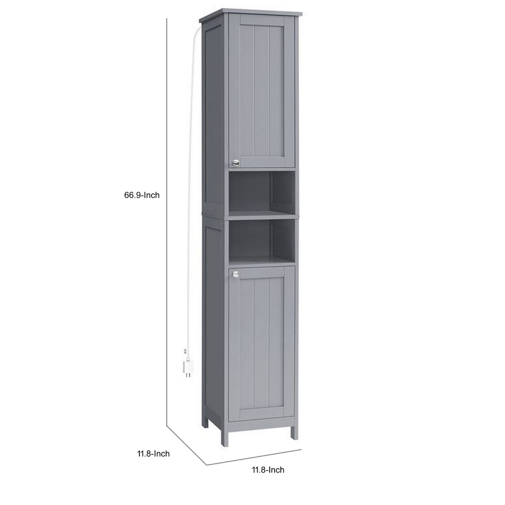 67 Inch Bathroom Linen Cabinet, Open Shelves, Storage Door Racks, White - BM316218