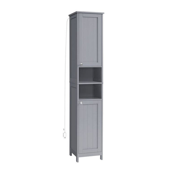 67 Inch Bathroom Linen Cabinet, Open Shelves, Storage Door Racks, White - BM316218