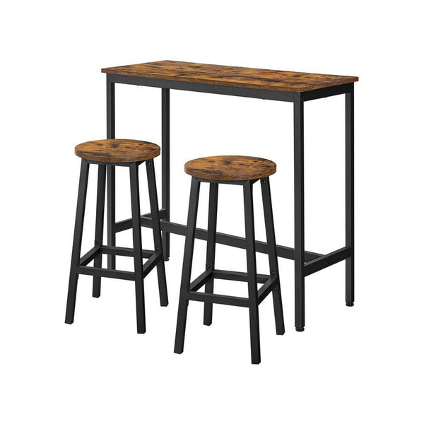 3pc Counter Height Table Set with 2 Stools, Brown Round Seats, Black Steel - BM316220