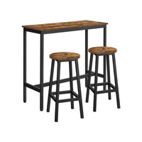 3pc Counter Height Table Set with 2 Stools, Brown Round Seats, Black Steel - BM316220