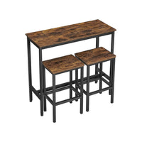 Gyn 3 Piece Counter Table Set with 2 Stools, Brown Seats, Black Steel - BM316221