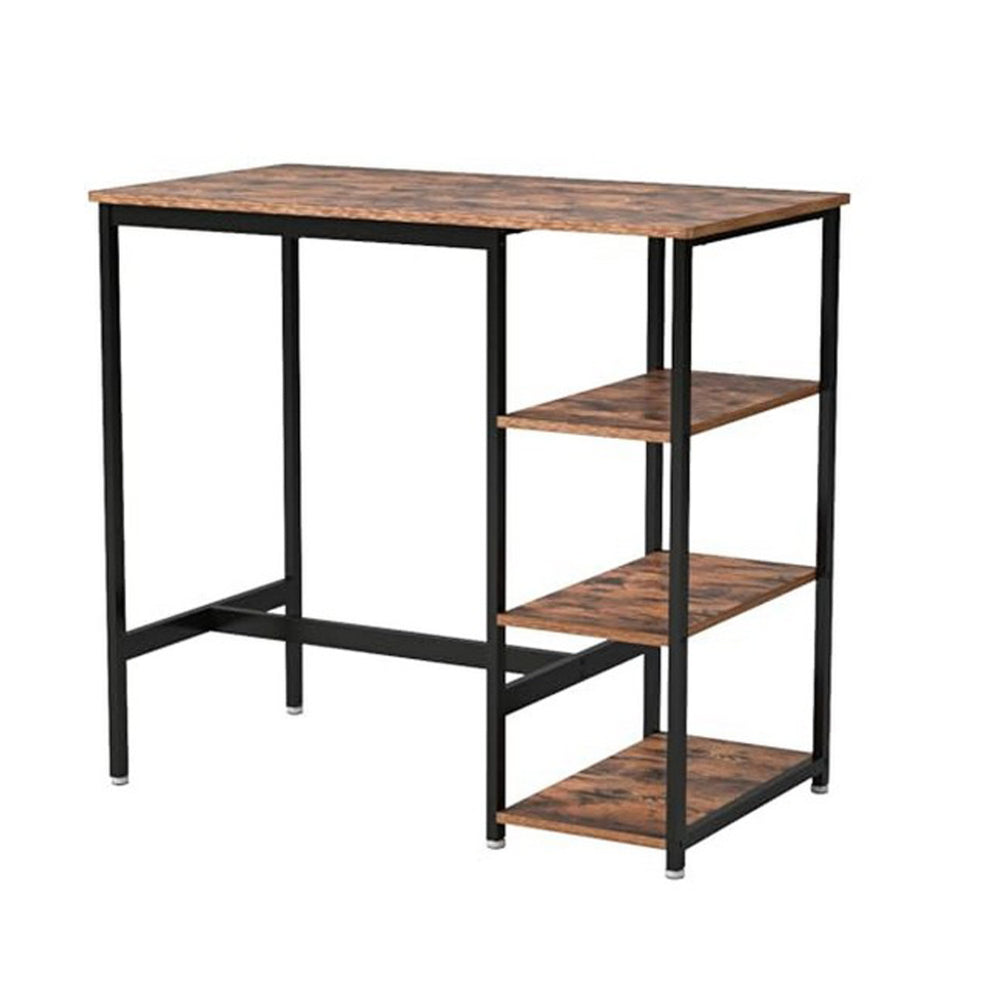 43 Inch Bar Table with 3 Shelves, Rectangular Brown Wood Top, Black Steel  - BM316223