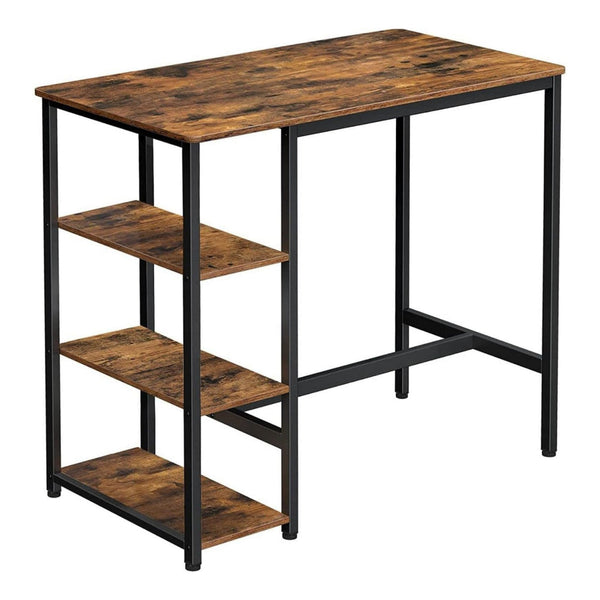 43 Inch Bar Table with 3 Shelves, Rectangular Brown Wood Top, Black Steel  - BM316223