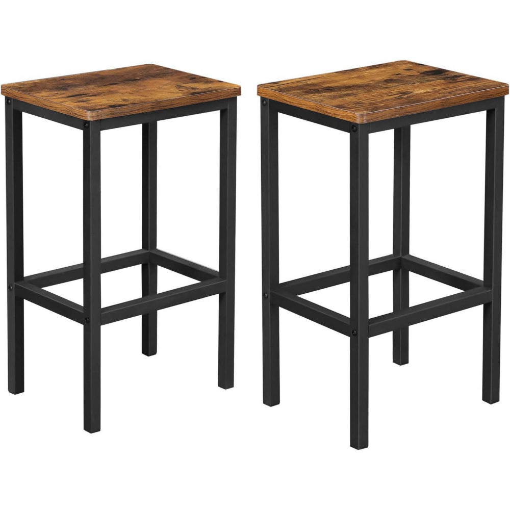 Gyn 26 Inch Counter Height Stool Set of 2, Brown Wood Seat, Black Steel - BM316226