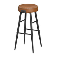 Laxy 30 Inch Barstool Set of 2, Brown Faux Leather Round Padded Seat, Black - BM316227