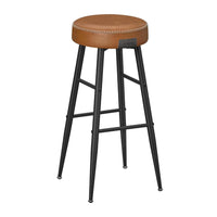 Laxy 30 Inch Barstool Set of 2, Brown Faux Leather Round Padded Seat, Black - BM316227