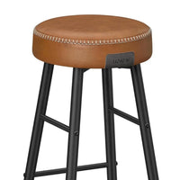 Laxy 30 Inch Barstool Set of 2, Brown Faux Leather Round Padded Seat, Black - BM316227