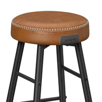 Laxy 25 Inch Counter Stool Set of 2, Brown Faux Leather Round Seat, Black - BM316228