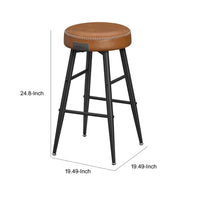 Laxy 25 Inch Counter Stool Set of 2, Brown Faux Leather Round Seat, Black - BM316228