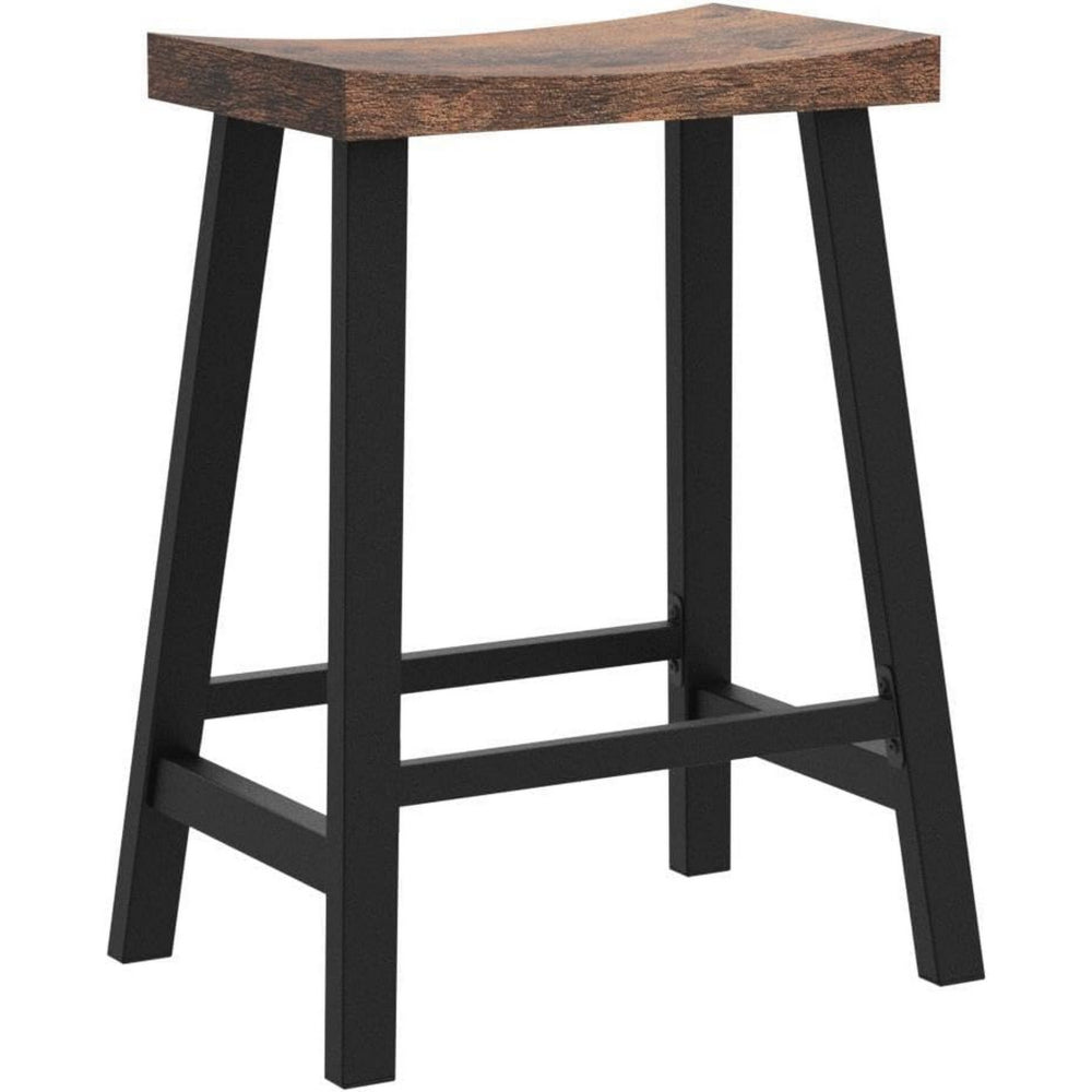 26 Inch Counter Height Stool Set of 2, Brown Saddle Seat, Black Steel Frame - BM316229