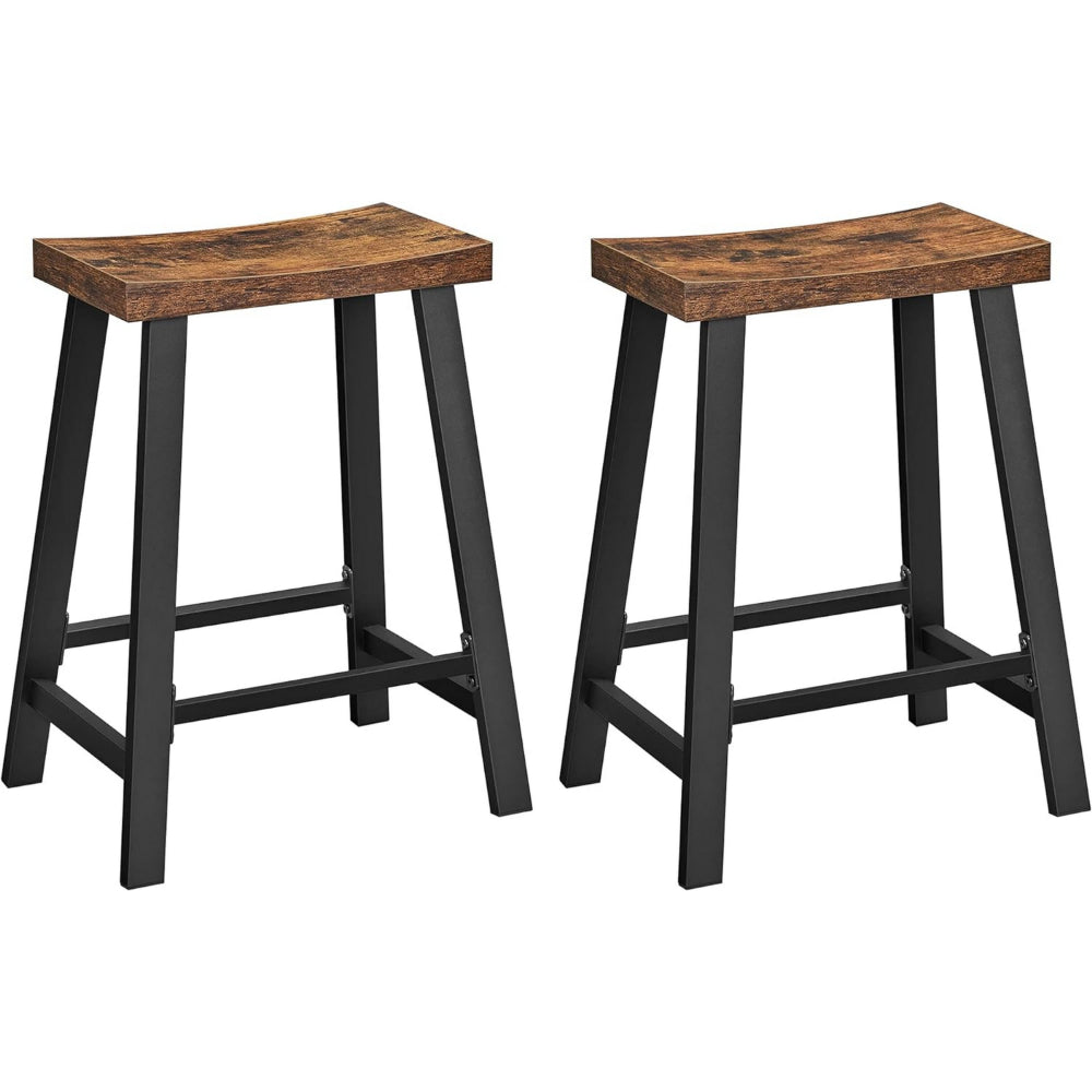 26 Inch Counter Height Stool Set of 2, Brown Saddle Seat, Black Steel Frame - BM316229