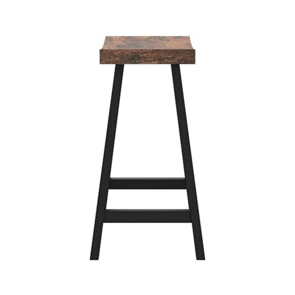 26 Inch Counter Height Stool Set of 2, Brown Saddle Seat, Black Steel Frame - BM316229