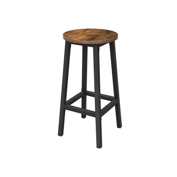 26 Inch Counter Height Stool Set of 2, Brown Round Seat, Black Steel Frame - BM316230