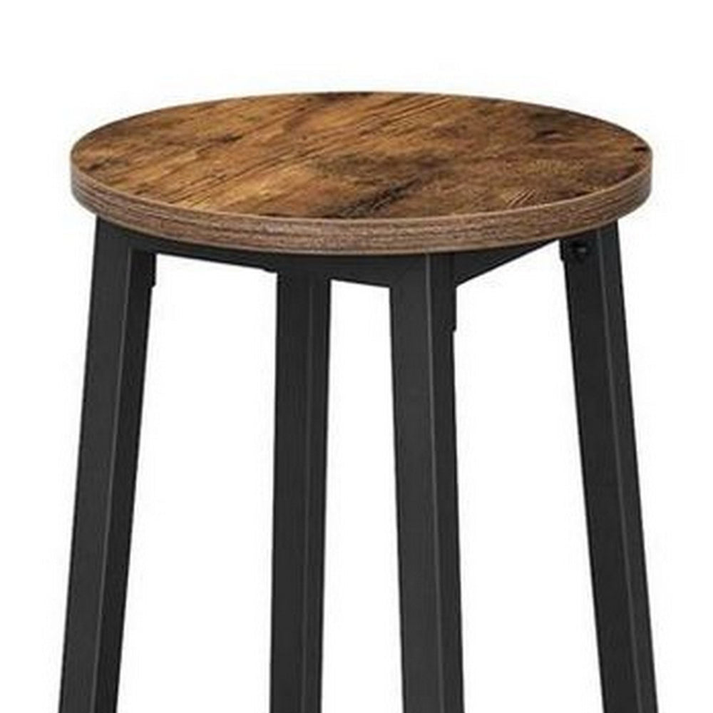 26 Inch Counter Height Stool Set of 2, Brown Round Seat, Black Steel Frame - BM316230