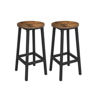 26 Inch Counter Height Stool Set of 2, Brown Round Seat, Black Steel Frame - BM316230